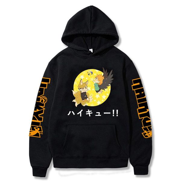 

men's hoodies & sweatshirts funny anime haikyuu hooded sweatshirt men women kawaii manga volleyball junior hinata shoyo harajuku fashio, Black
