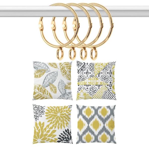 

pillow case 4pcs cushion cover throw with 20pcs openable gold curtain rings open and close metal drapery loops