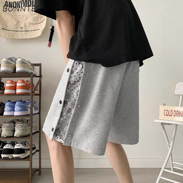 

men's shorts casual buttoned men loose drawstring simple printed short trousers preppy style couple all-match korean vintage leisure, White;black