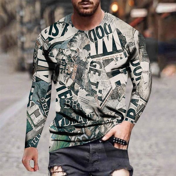 

men's t-shirts men's autumn and winter casual fashion letter printed round neck long-sleeved shirt streetwear hip hop blouse, White;black