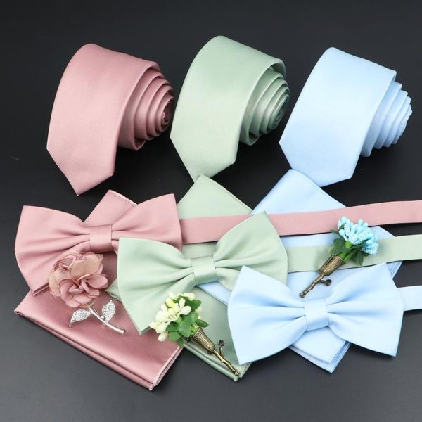 

neck ties exclusive colorful tie bowtie set classic solid color mens slim necktie floral brooches suit for casual party wedding accessory, Blue;purple