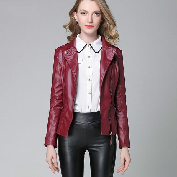 

south korean version of women's fashion leather jacket trend lapel pu motorcycle ladies in large loose short style jackets, Black;brown