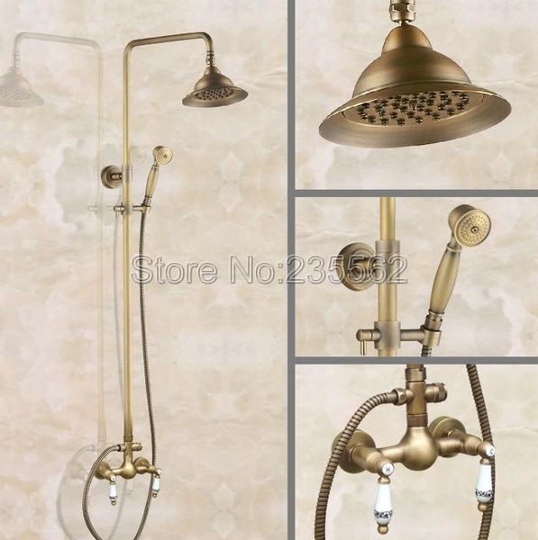 

bathroom 7 inch rain shower faucet set antique brass finish mixer taps wall mounted lan105 sets