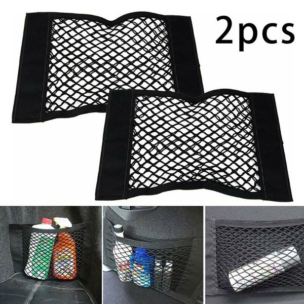 

car organizer high elastic mesh storage net bag phones pocket cage rear 2pcs set