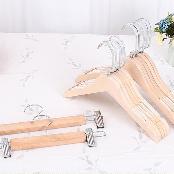 

hangers & racks 10 pcs/lot natural wooden coat hanger household anti-skid solid wood clothes non-trace trousers hanging pant rack