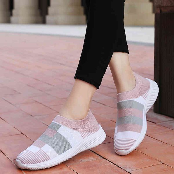 

dress shoes womens casual woman mesh sneakers women spring knitted flat ladies slip on female footwear plus size 35-43 kxg3, Black