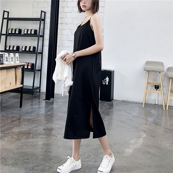 

women maxi dress black sling dress female summer 2021 sleeveless v-neck vest long women dresses, Black;gray