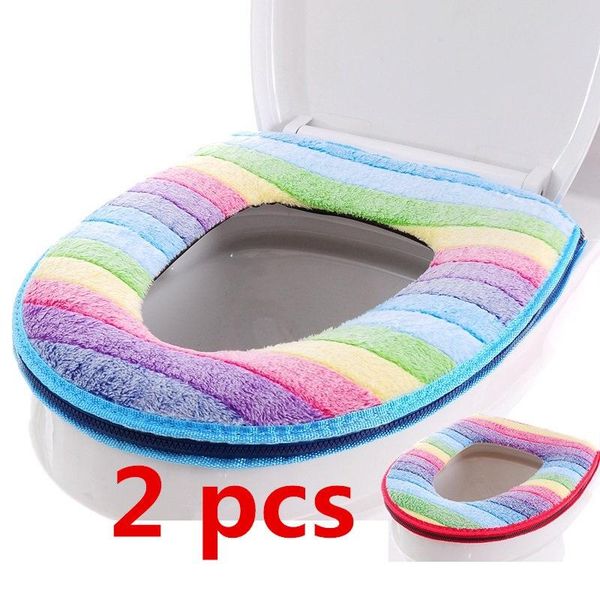 

toilet seat covers rainbow striped bathroom zipper case winter warm cushion universal size comfortable mat