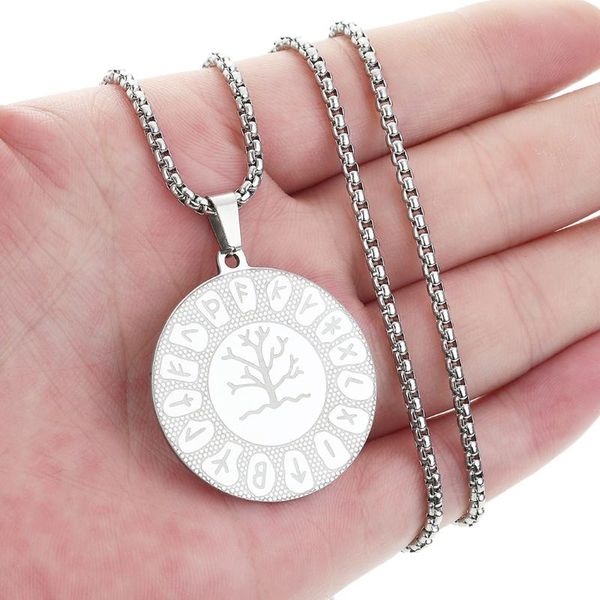 

pendant necklaces chengxun viking rune tree of life necklace men and women stainless steel round tag pattern charm jewelry gift, Silver