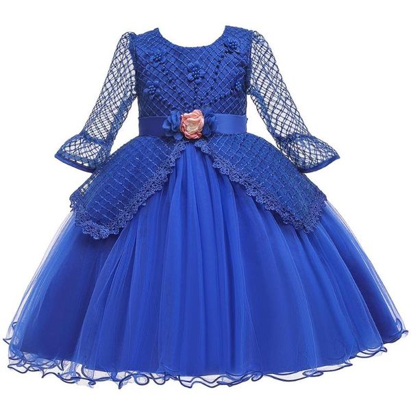 

girl's dresses hetiso summer lace fake-two long sleeve flower pearl tulle kids dress princess wedding birthday party girls size 2-12t, Red;yellow