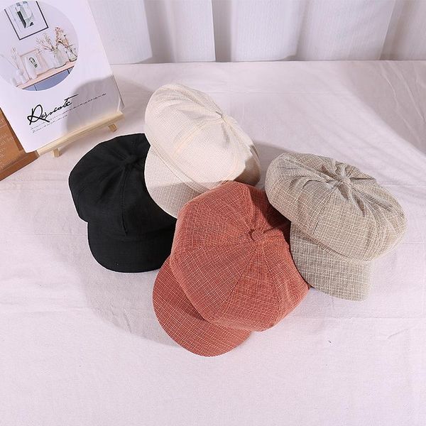 

retro octagonal hat japanese net red same korean female sunscreen berets, Blue;gray