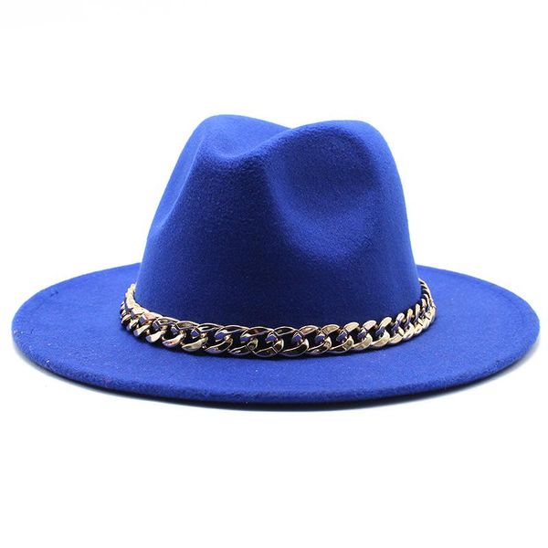 

wide brim hats mens women jazz fedora hat european american big chain fedoras fuax woolen felt cap men womens panama caps, Blue;gray