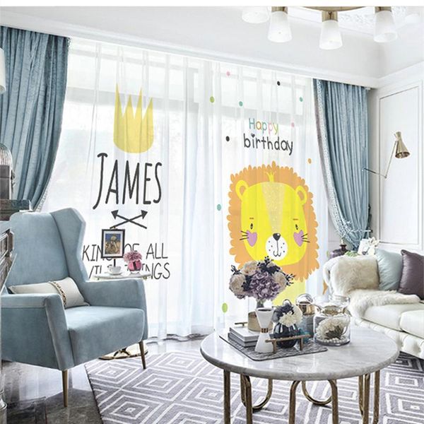 

curtain & drapes custom chiffon window drape for nursery kids children living room lion khaki gray brown pink blue