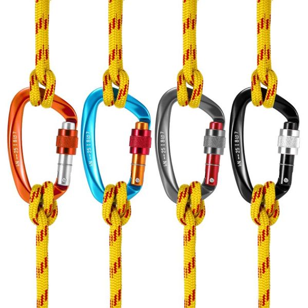 

cords, slings and webbing 25kn screw locking gate carabiner heavy duty d-shape buckle pack d-ring climbing rappelling hammock clip