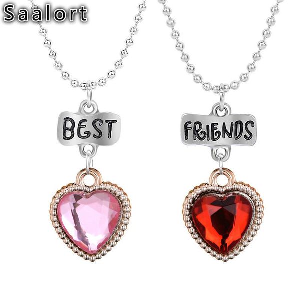 

2pcs/set big heart shape friends letter pendant chain cute friendship necklace charm birthday gift for girls necklaces, Silver