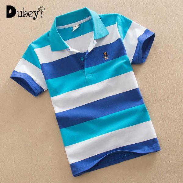 

plus size striped polo turn-down collar t-shirt cotton casual shirts for teenage kids teen boys girls school clothing 0-15 years 210529, Blue