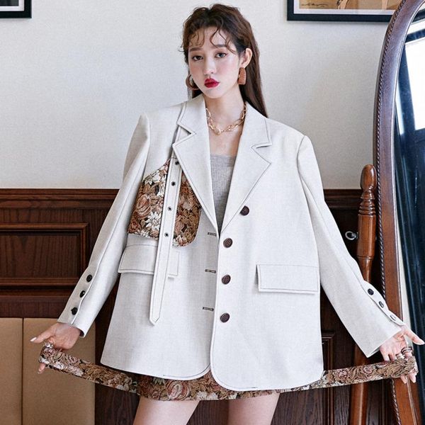 

[ewq] ladies clothing office fashion trend blazer 2021 spring autumn chic coats long sleeve stitching design women's suits & bl, White;black