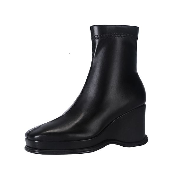 

asumer women's arrive stretch a toe square zip boots size shoes, Black