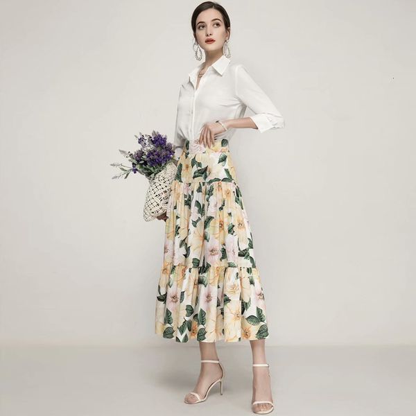 

fashion 2021 female spring suits local working party white shirt + print half skirt vintage chic pieces together, Black