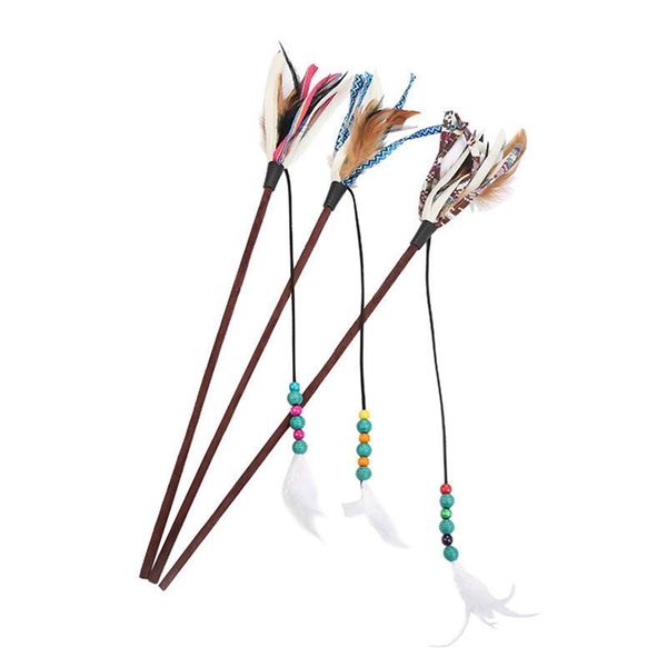 

cat toys 3pcs/set teaser wand fake feather decor funny toy interactive pet supplies random color