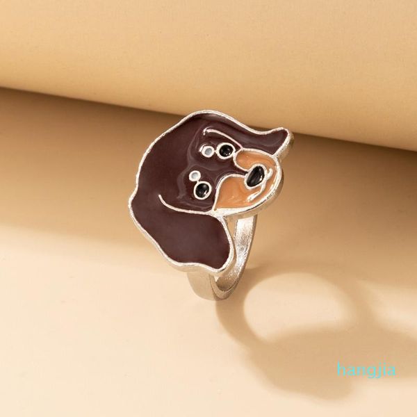 

cluster rings cartoon dog ring for women funny geometry colorful drop oil alloy knuckle lady halloween jewelry accessories 20121, Golden;silver