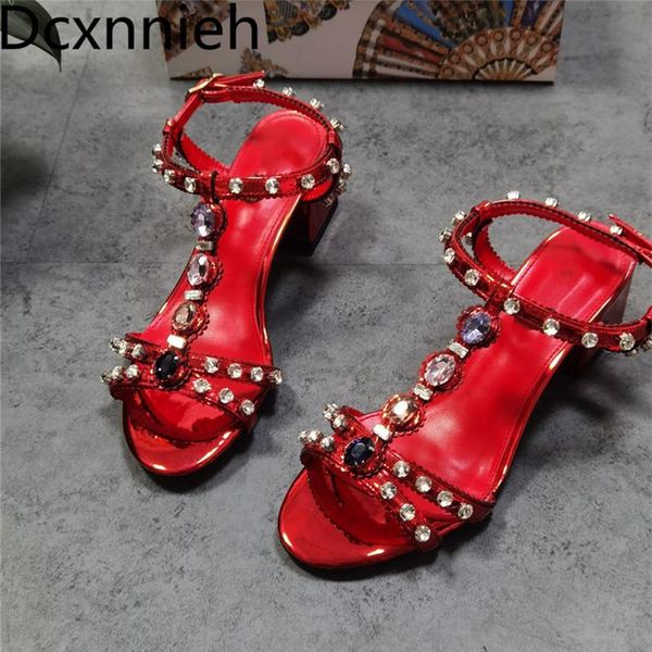 

sandals blingbling rhinestone gladiator woman open toe crystal diamond chunky heels shoes party wedding, Black