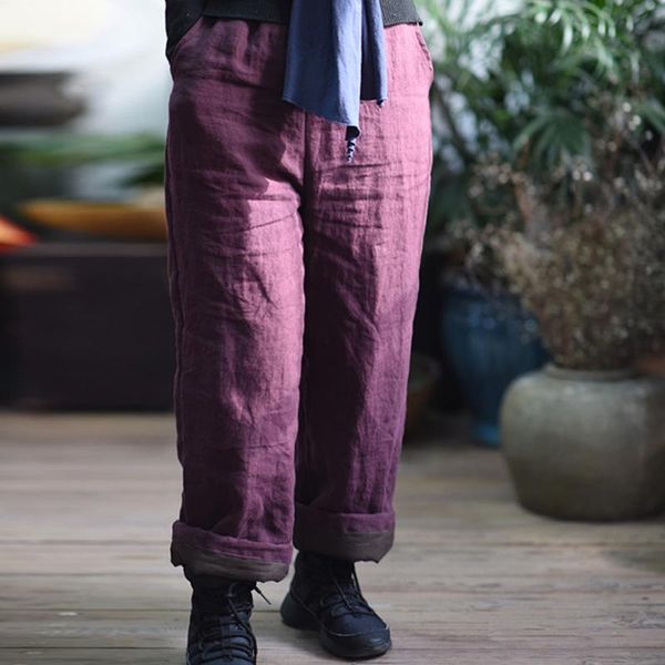 

women's pants & capris johnature 2021 cotton linen elastic mid waist loose vintage casual full length 3 solid color women wide leg, Black;white