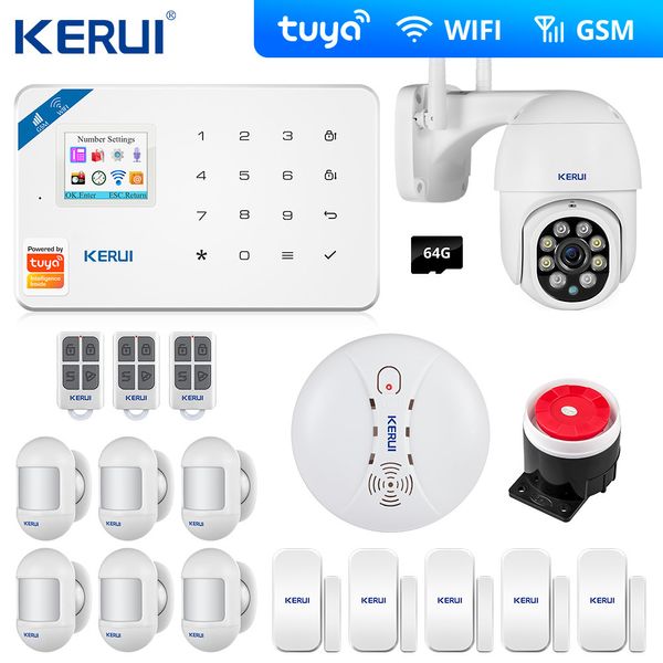 KERUI TUYA W18 WIFI Ev Hırsız Güvenlik Perde Hareket Sensörü Kablosuz Güneş Siren IP Kamera GSM Alarm Sistemi