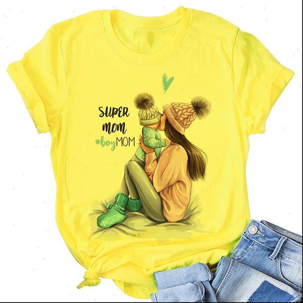 

super womens t shirt mom yellow women mothers love print harajuku mama vogue tee femme summer, White