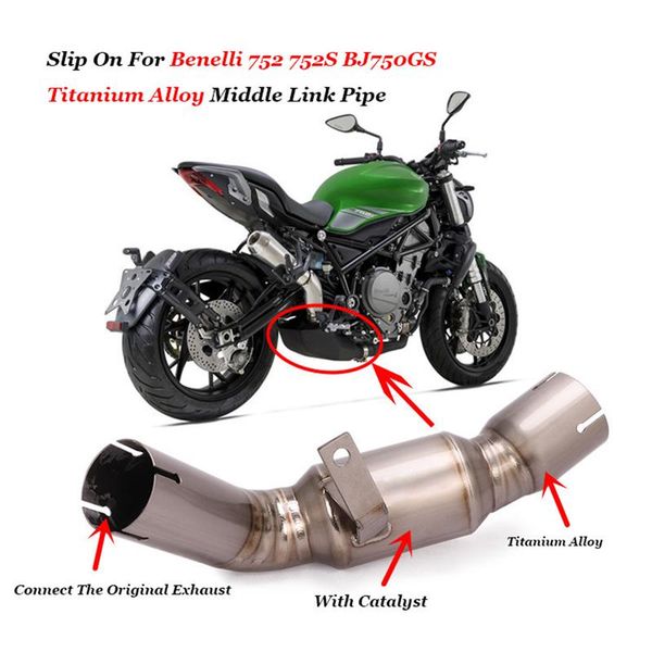

motorcycle exhaust system titanium alloy escape middle link pipe cat delete eliminator enhanced slip on for benelli 752 752s bj750gs