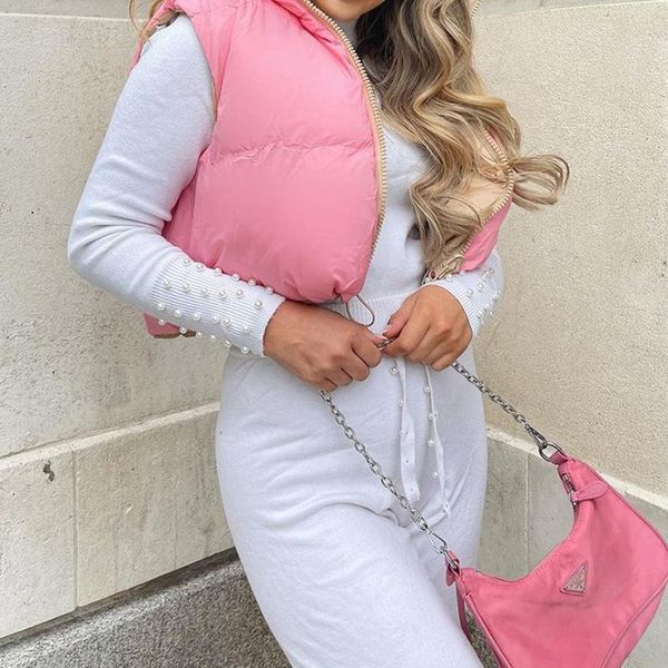 

women's vests pink ladies sweet cute reversible zipper keep warm outcoat waistcoat stand-up collar panelled fashion street pdded vest c, Black;white