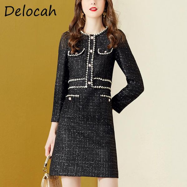 

casual dresses delocah women autumn fashion designerÂ party short dress pockets long sleeve elegant bodycon ladies a-line vestidos 2021, Black;gray