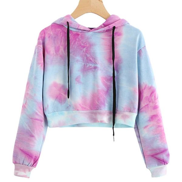 

women's hoodies & sweatshirts multicolor casual women drawstring hooded sweatshirt 2021 autumn tie dye long sleeve, Black