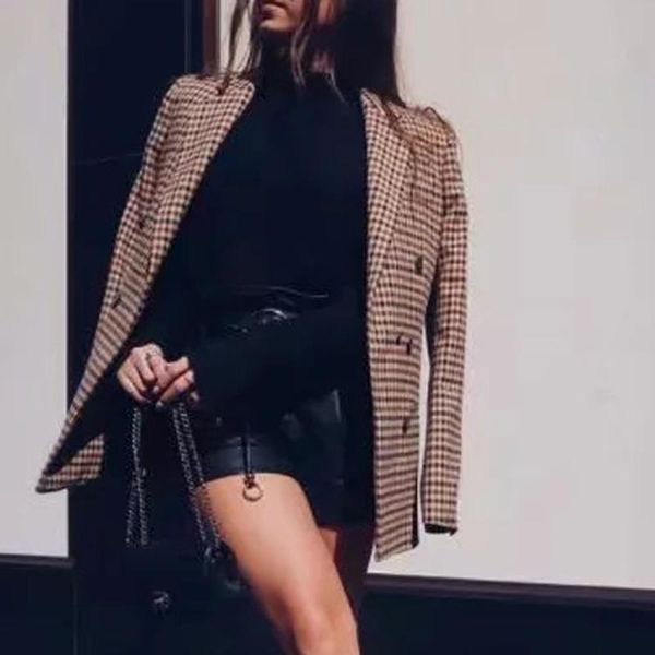 

women's jackets 2021 suit jacket plaid women coat retro button lattice with shoulder pads female casual coats, Black;brown