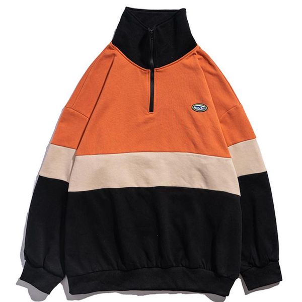 

men's hoodies & sweatshirts men oversize half zipper color block loose mens long sleeve pullover harajuku jackets, Black