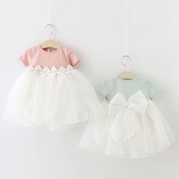 

girl's dresses 2021 summer infant girls princess dress bow child clothes short sleeve baby toddler kids party birthday wedding for girl, Red;yellow