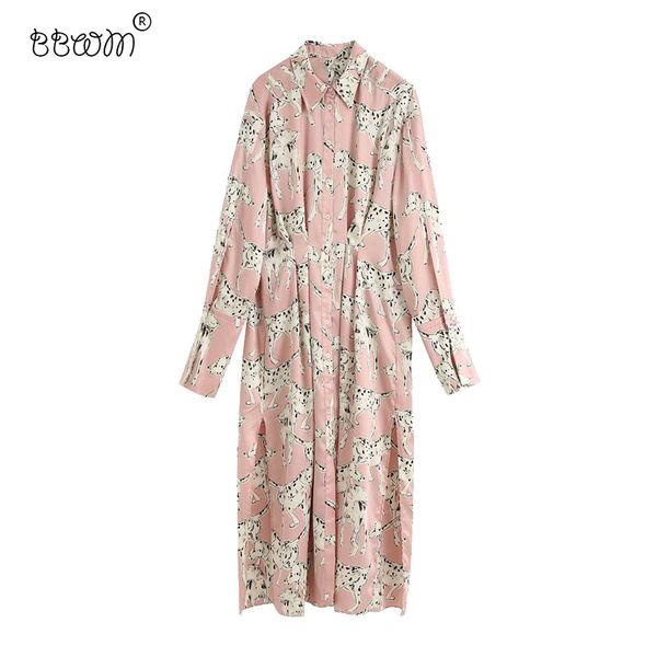 

bbwm women chic fashion animal print pleated long shirt dress vintage long sleeve button-up dresses casual vestidos 210520, Black;gray