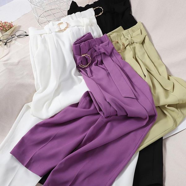 

women's pants & capris zcwxm sashes ropa mujer solid work summer high waist women office lady 2021 trousers all match, Black;white