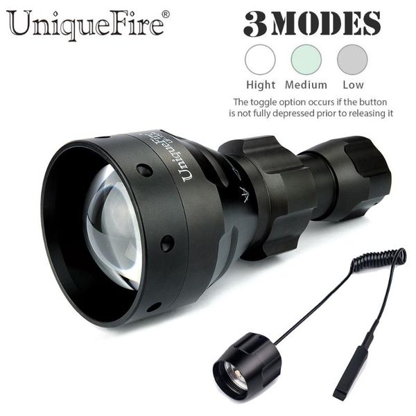 

uniquefire 3w xre led uf-1504 zoomable 3 modes tactical aluminum alloy lamp torch+remote pressure to remote hunt flashlights torc torches