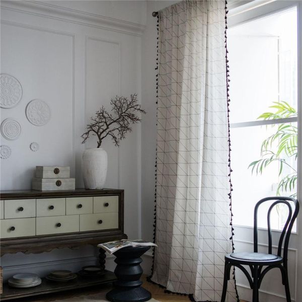 

1.5m width household kitchen living room bedroom window geometric pattern tassel curtain & drapes