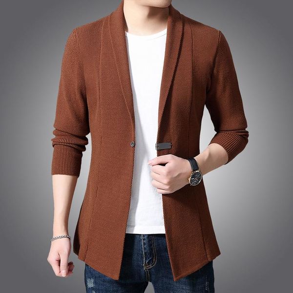 

men's jackets autumn spring coats men solid color casual turn-down collar full-sleeve slim knitted male wild fashion tide explosive, Black;brown