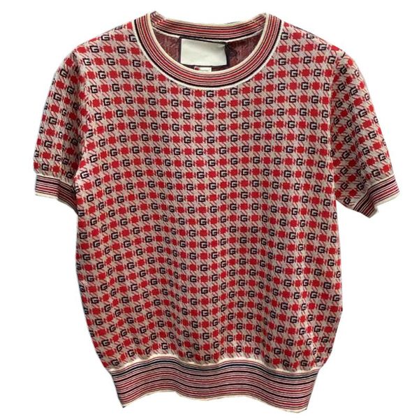 

women's t-shirt spring and autumn product jacquard letter knit short-sleeved ladies round neck wool waist coat pullover, White