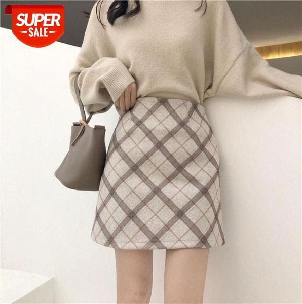 

woolen skirt female bag hip a-line plaid deconstructed style sweater fried #ql6j, Black;gray