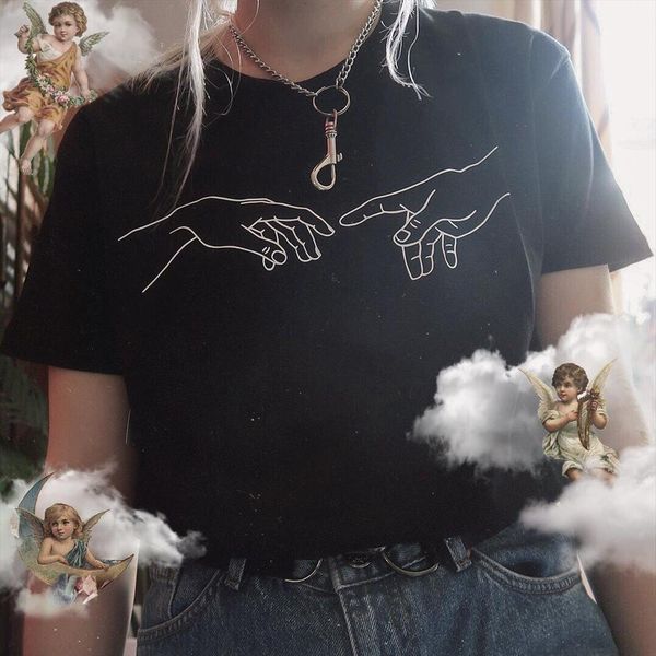 

michelangelo aesthetic art oil and mens t shirts women summer harajuku print casual streetwear ins fashion hip hop vintage, White;black