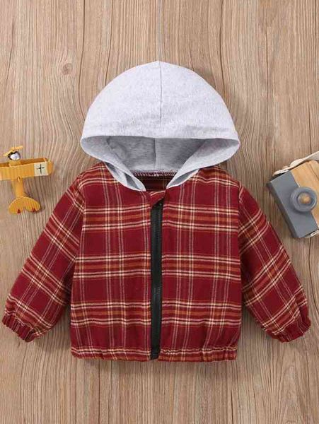 

baby tartan zip up hooded jacket she, Blue;gray