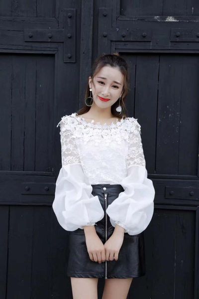 

women's blouses & shirts carol diaries hollow out mesh white lace blouse shirt women transparent casual see-through female blusas