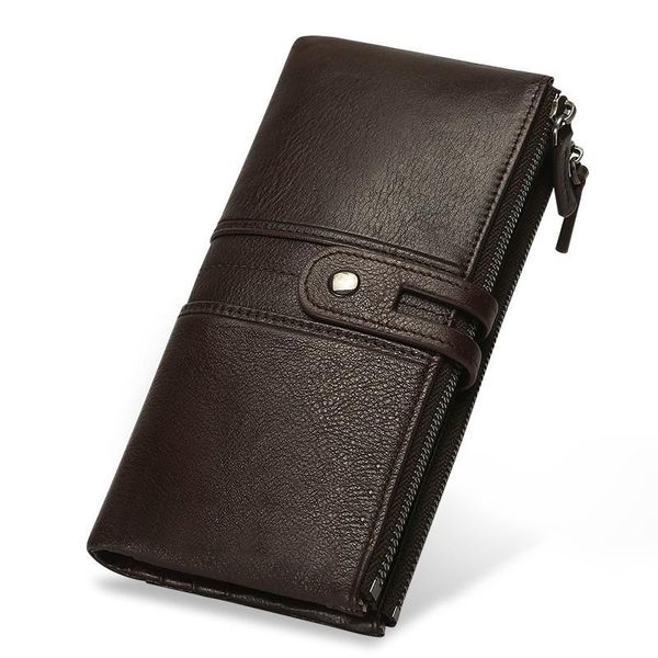 

men's wallet long multi-functional handbag fashion cow leather wallets, Red;black