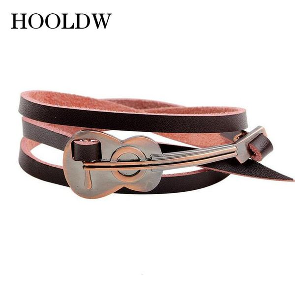 

charm bracelets hooldw 2021 fashion jewelry guitar bangles multilayer genuine leather bracelet for women friendship wristband, Golden;silver