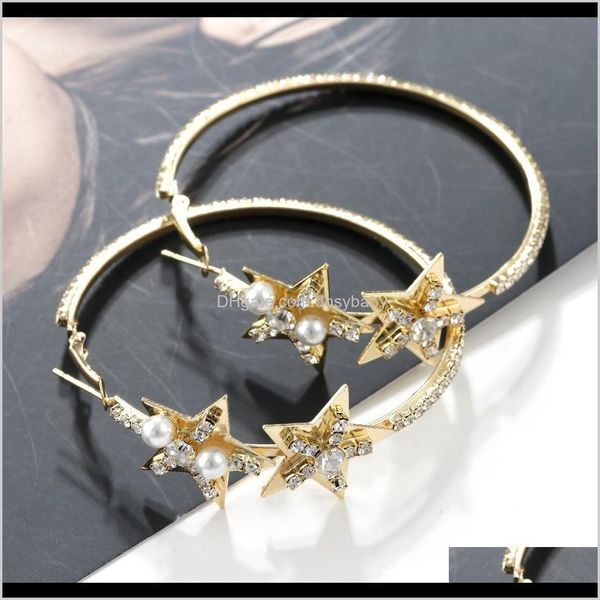 

dangle & chandelier drop delivery 2021 fashion women crystal pearl star big hoop earrings gold color geometric circle round jewelry accessor, Silver