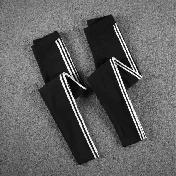 

women bottoms long casual pants autumn spring female clothes double striped pencil tight black feet sportswear trousers 200930, Black;white